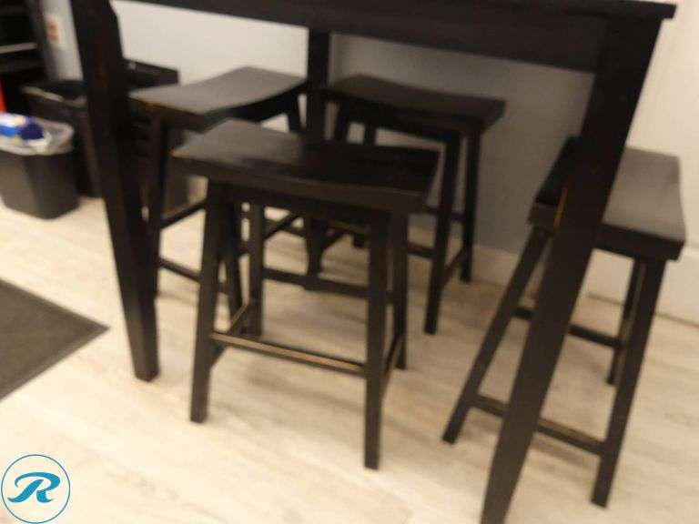 5-Piece Black Wood Dining Set with Square Table and Four Stools - Roller Auctions