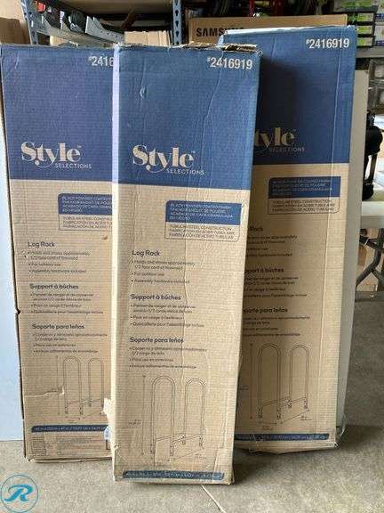 (3) New- Style Selections 42-Inches x 48-Inches x 13.5-Inches Steel Quarter cord firewood rack (total of 3 racks) - Roller Auctions