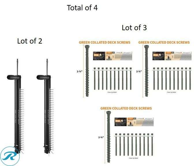 (5) New- (3) CAMO #7 x 2-3/8-in Wood to wood Deck Screws (2) CAMO Drive Collated Stand-up Deck Fastening Handheld drill guide (total of 5 items) - Roller Auctions