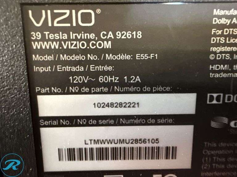 Vizio E55-F1 55” LED Smart TV, 120V - Roller Auctions
