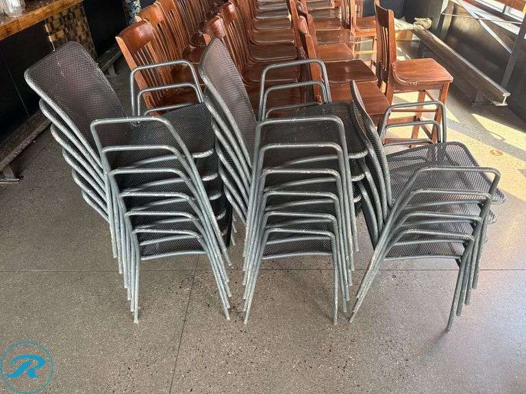 (16) Metal Stackable Patio Chairs - Roller Auctions
