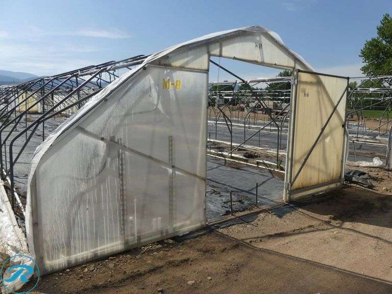 (2) Tunnel Hoop House Frames, 95′ x 17′, With Front and Rear Doors, 60″ x 76″ - Roller Auctions