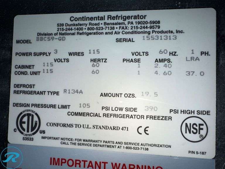 Continental Refrigerator Model BBC59-GD 2-Door Back Bar Display Cooler - Roller Auctions