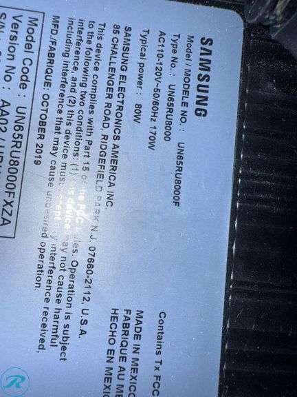 Samsung UN65RU8000F 65” 4K UHD LED Smart TV - Roller Auctions