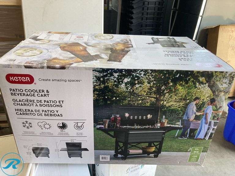 (1) Keter Gray Steel Outdoor Serving cart Patio cooler and beverage cart - Roller Auctions