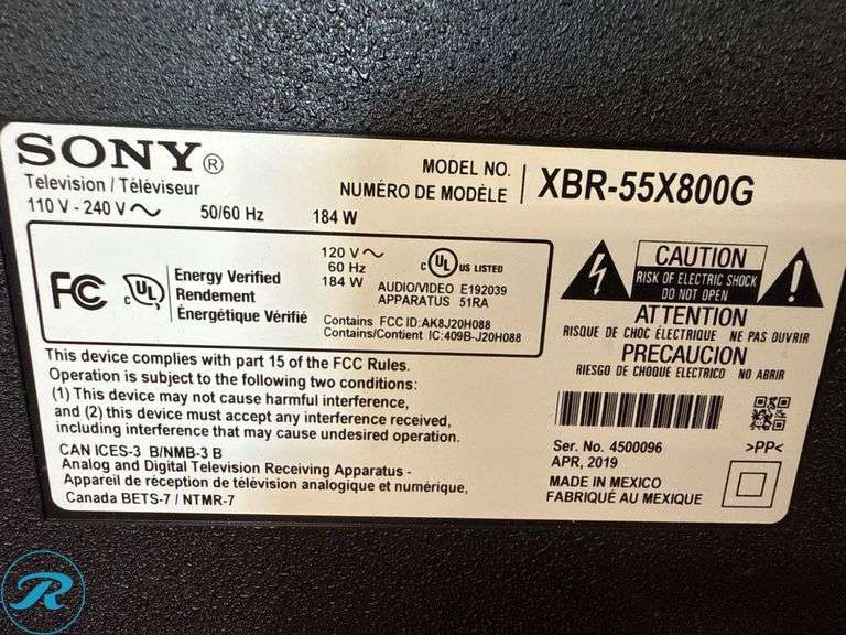 Sony XBR-55X800G 55” 4K Ultra HD Smart TV - Roller Auctions