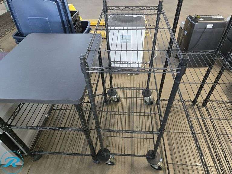 Metal Rolling Shelving Unit with Black Laminate Top and 2-Tier Wire Rack - Roller Auctions