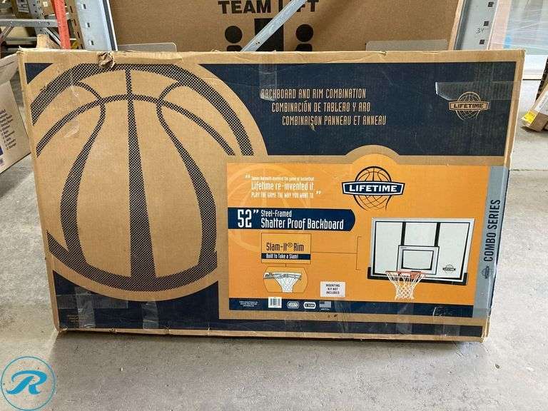 (1) Lifetime Basketball hoop 52" steel framed shatter proof backboard - Roller Auctions