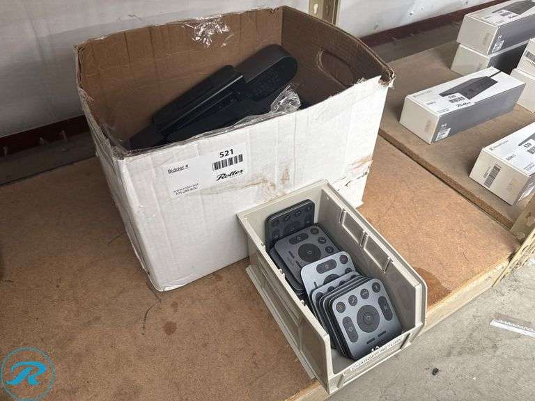 (4) Logitech Meetup Camera and Speakerphone Units, Box of Remotes