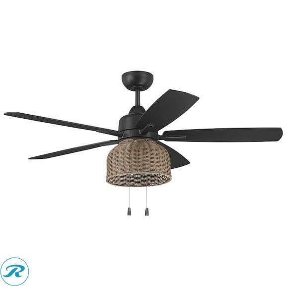 (1) New- Craftmade Woven 52-in Outdoor Flat Black with Flat Black Blades Ceiling Fan With Light ( 5 -Blade ) - Roller Auctions