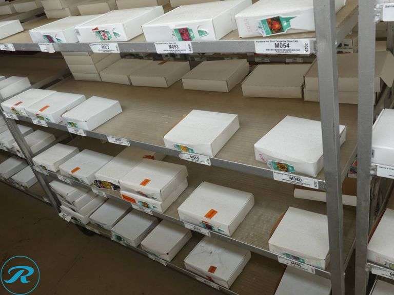 (3) Towable 6-Tier Nursery Carts With Assorted Plant Tag Inventory, 56″ x 21″ x 67″ - Roller Auctions
