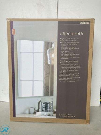 (1) New- allen + roth 20-in x 26-in Fog Free Surface/Recessed Mount Silver Mirrored Square Soft Close Medicine Cabinet - Roller Auctions