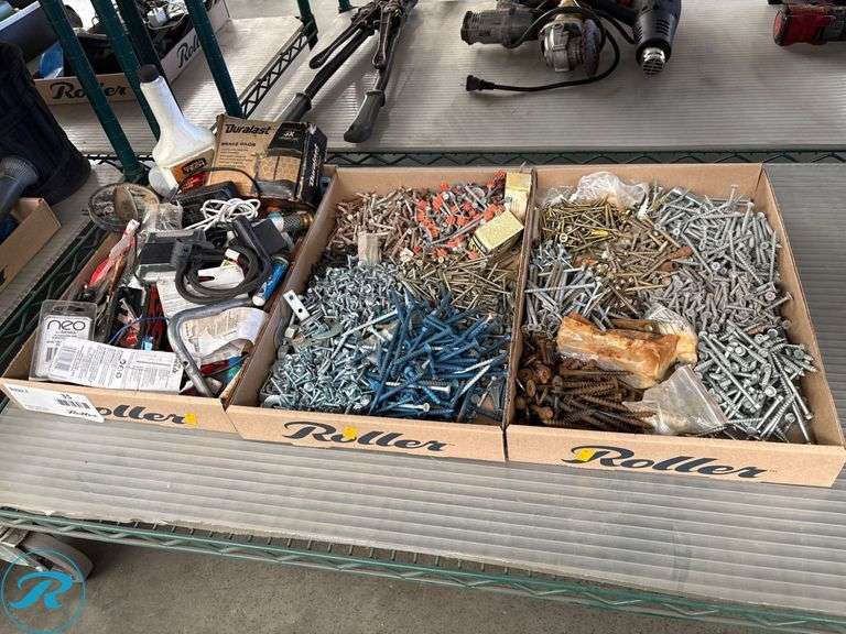 (3) Trays of Hardware Including Screws, Fasteners, and Hand Tools