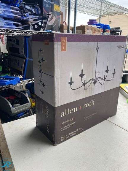 (1) New- allen + roth Providence 6 -Light Black Traditional Linear Large Hanging Pendant light (total of 1 pendant light) - Roller Auctions
