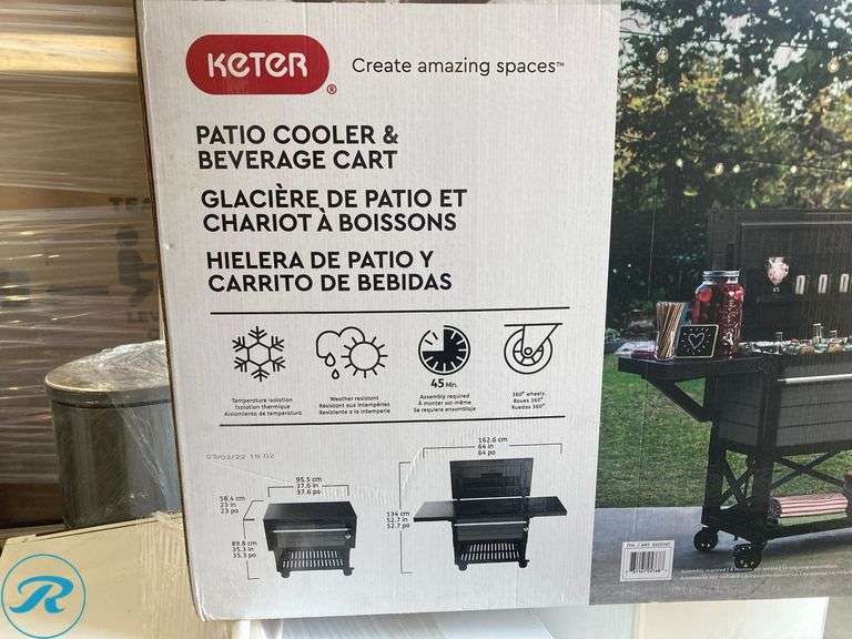 (1) Keter Gray Steel Outdoor Serving cart Patio cooler and beverage cart - Roller Auctions