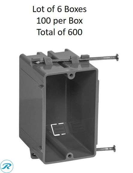 (7 Boxes) New- (6 Boxes) Gardner Bender 1 -Gang PVC New work Switch/Outlet Electrical Box (100 per box/600 total) (1) Gardner Bender 1 -Gang PVC New work Switch/Outlet Electrical Box (100 per box/1 box) (total of 700 items) - Roller Auctions