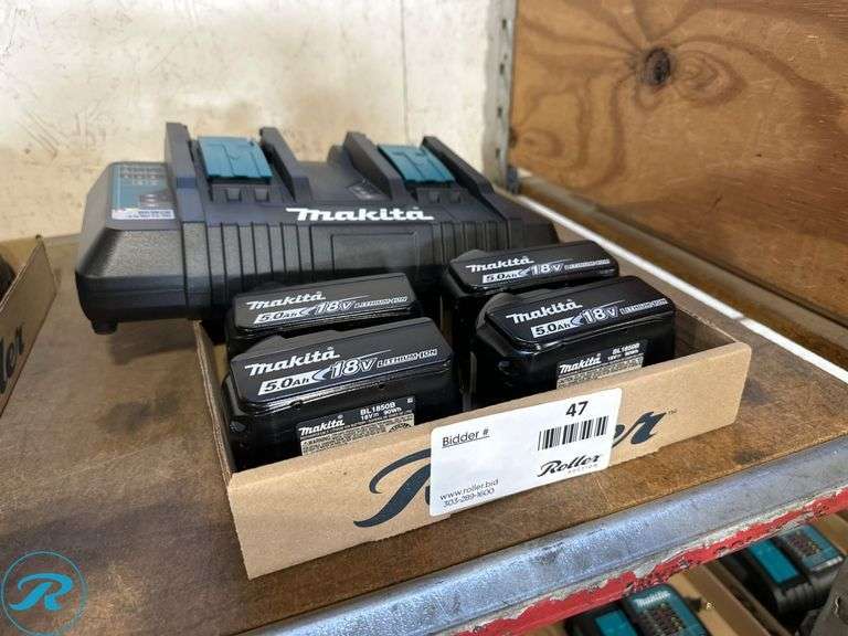 Makita DC18RD Dual-Port Charger with (4) BL1850B 18V 5.0Ah Batteries