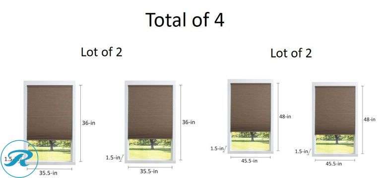 (4) New- (2) Allen & Roth 35.5 x 36" Linen Room Darkening Blackout Cordless Cellular Shades (2) Allen & Roth 45.5" x 48" Linen Room Darkening Blackout Cordless Cellular Shades - Roller Auctions