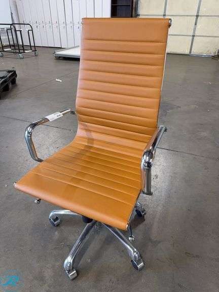 (5) Brown Faux Leather Office Chairs with Chrome Frames