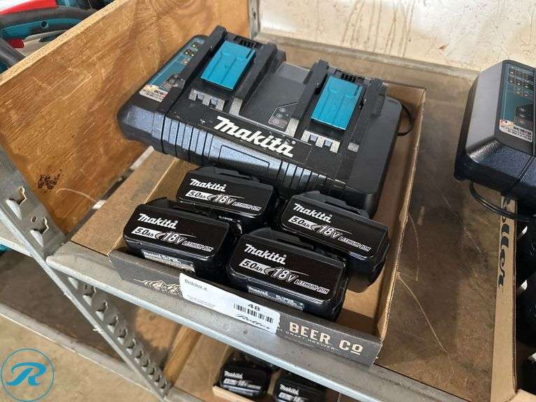 Makita DC18RD Dual Port Charger with (4) BL1850B 18V 5.0Ah Batteries