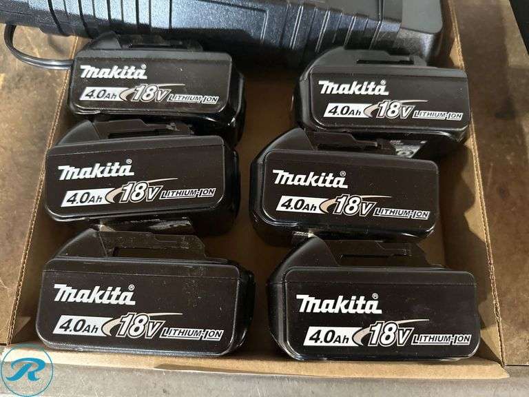 Makita DC18RD Dual Port Charger with (6) BL1840B 18V 4.0Ah Batteries - Roller Auctions
