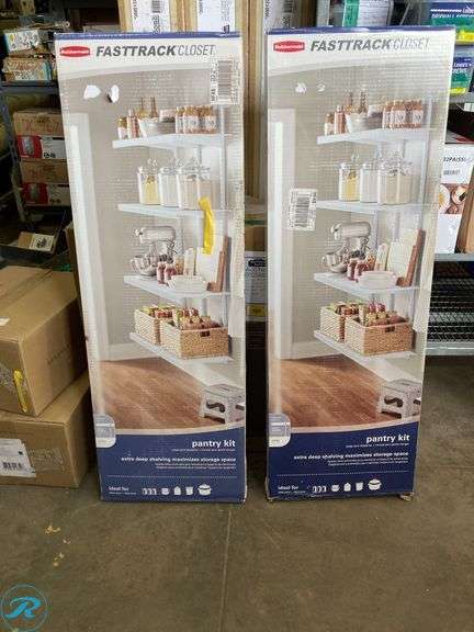 (2) New- Rubbermaid FastTrack Heavy Duty 4-ft to 4-ft x 16-in White Wire Closet Kit (Total of 2 Kits) - Roller Auctions