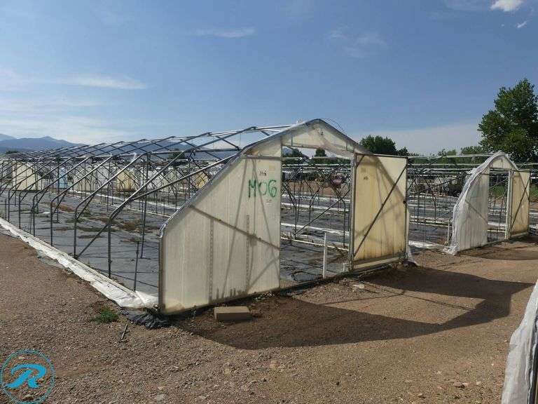(2) Tunnel Hoop House Frames, 95′ x 17′, With Front and Rear Doors, 60″ x 76″ - Roller Auctions