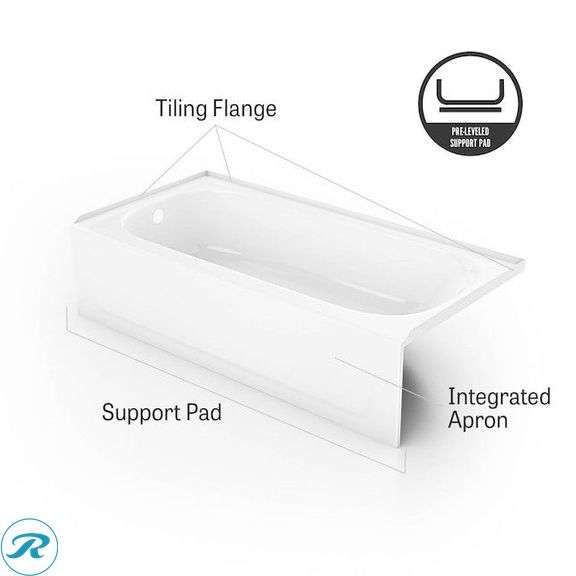 (1) New- MAAX Pro Steel XD 30-in x 60-in White Porcelain Enameled Steel Rectangle Alcove Soaking Bathtub ( Right Drain ) (Total of 1)(some minor damage See Photos)