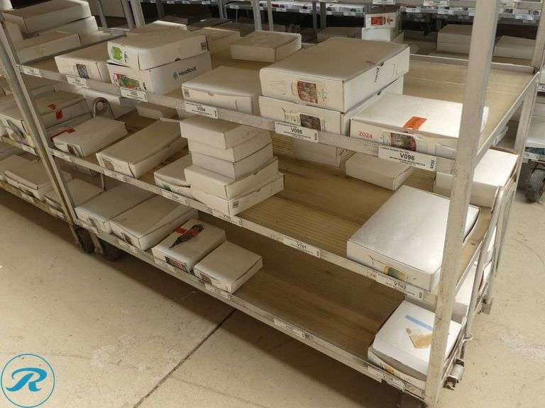 (3) Towable 6-Tier Nursery Carts With Assorted Plant Tag Inventory, 56″ x 21″ x 67″ - Roller Auctions