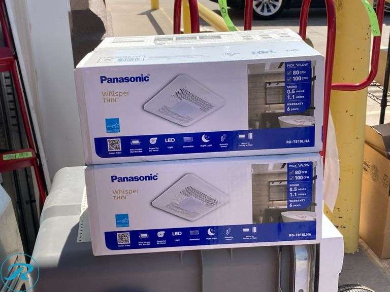 (2) New- Panasonic WhisperThin DC Motor w/ Humidity Sensor 0.5-Sone 80-CFM White Lighted Bathroom Fan with Humidity Sensor (ENERGY STAR Certified (Total of 2) - Roller Auctions