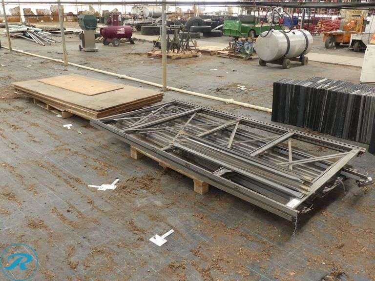 Metal Shelving Unit: (3) Uprights, 96″ x 48″, 8′ Crossmembers and Pallet of Wood Shelves - Roller Auctions