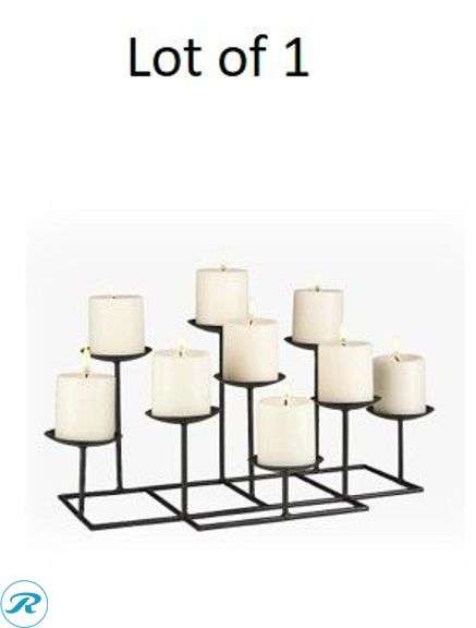 (2) New- (1) Kichler Solander 5 -Light Olde Bronze Modern/contemporary Clear glass Linear Large Hanging Kitchen island light (1) Boston Loft Furnishings 9 Candle Elear Metal Candelabra Candle Holder (total of 2 items) - Roller Auctions