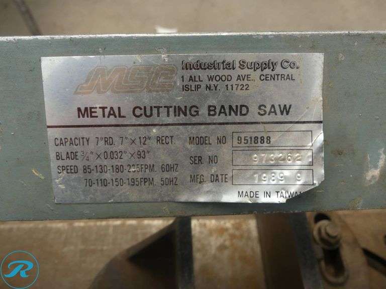 MSC Industrial 951888 Metal Cutting Band Saw, 7″ x 12″ Capacity, 93″ x 3/4″ Blade, 1HP, 115/230V, Single Phase - Roller Auctions