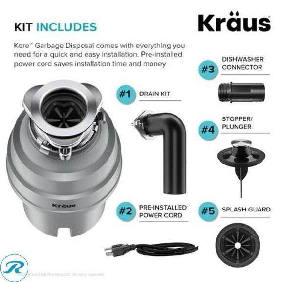 (1) New- Kraus Kore Continuous feed 3/4-HP Septic Safe Corded Garbage Disposal with Noise Insulation (total of 1) - Roller Auctions