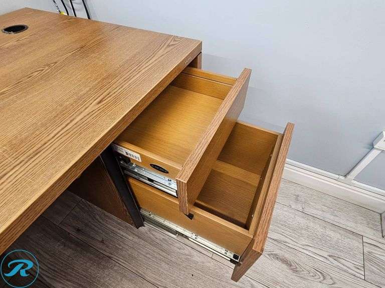 L-Shaped Wooden Desk With Office Chair - Roller Auctions