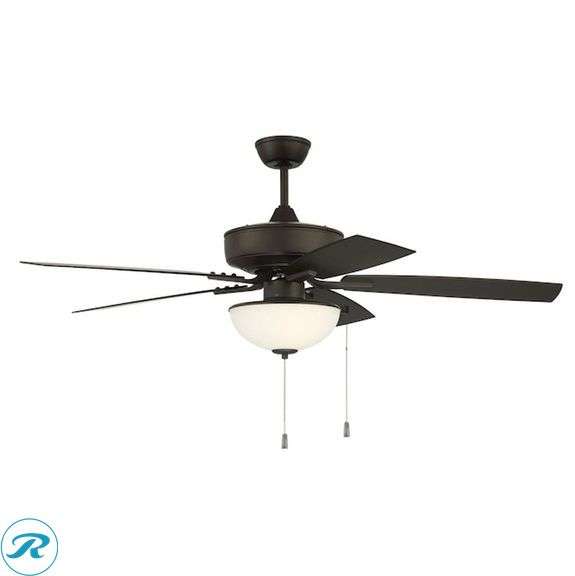 (1) New- Craftmade Outdoor Pro Plus 211 52-in Integrated LED Outdoor Downrod or Flush Mount Espresso with Espresso Blades Ceiling Fan With Light ( 5 -Blade ) - Roller Auctions