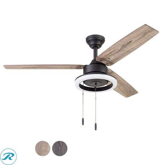 (1) New- Harbor Breeze Wellsboro 48-in Integrated LED Matte black with Mocha/espresso Blades Ceiling Fan With Light ( 3 -Blade ) (total of 1 fan) - Roller Auctions