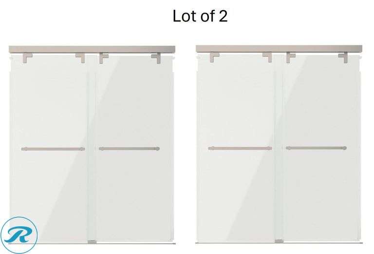 (2) NEW Delta Kesara  Brush Nickel 53-in to 60-in W x 72.99-in H Frameless Clear Glass Sliding soft Close Shower Door. - Roller Auctions