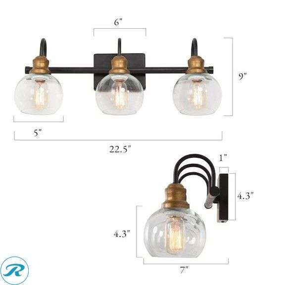 (2) New- LNC Charm 22.5-in 3 -Light Matte Black Farmhouse Vanity light bar - Roller Auctions