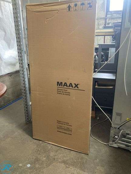 (1) New- MAAX Oxford Chrome 28-in to 32-in W x 64.5-in H Framed Pivot Shower door 5/32-in Thick Rain Glass (total of 1) - Roller Auctions