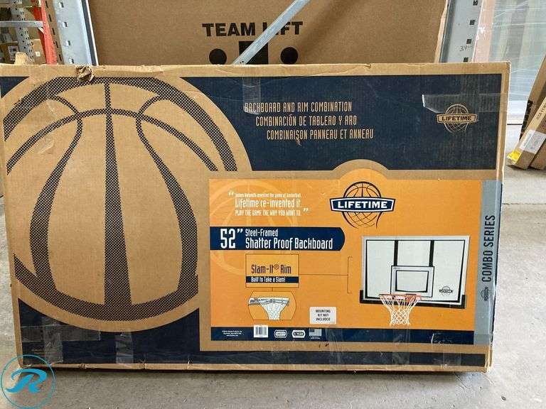 (1) Lifetime Basketball hoop 52" steel framed shatter proof backboard - Roller Auctions