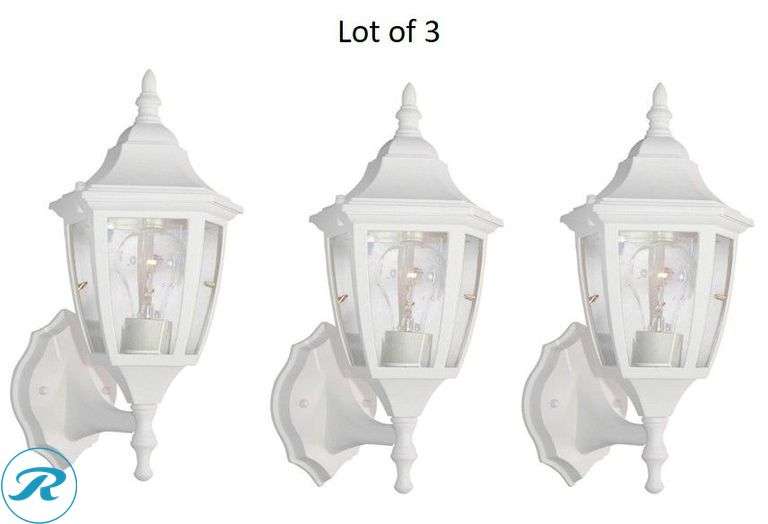 (3) New- Designers Fountain DF Wall lanterns 1 -Light 14.25-in H White Hardwired Outdoor Wall Light - Roller Auctions