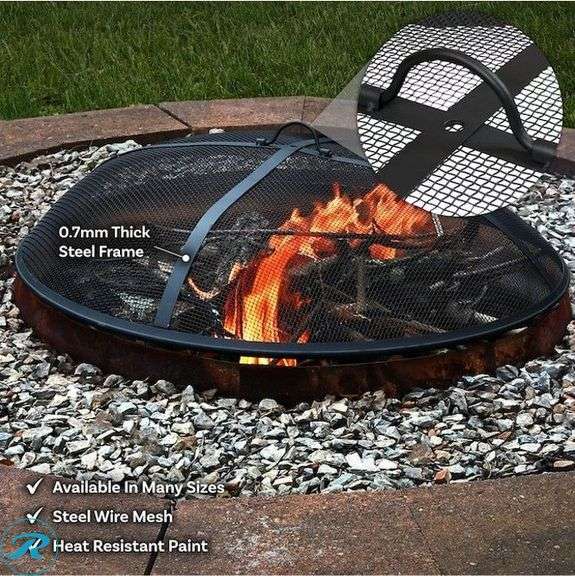 (1) New- Sunnydaze Decor 40-in Black Steel Fire Pit Spark screen - Roller Auctions