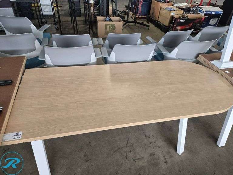 Rectangular Light Wood Desk With White Metal Legs, 72″x30″ - Roller Auctions