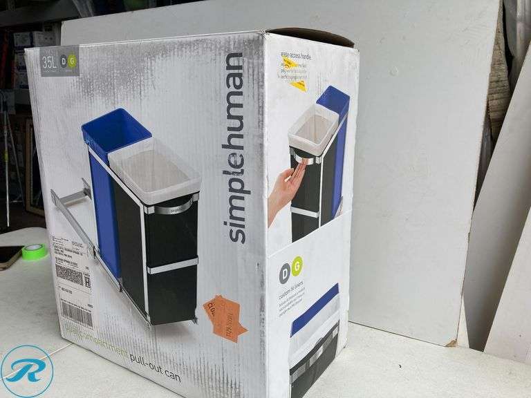 (1) New- simplehuman 10-in x 18-in x 19-in 35 Soft Close 2 Pull-out recycling center (total of 1) - Roller Auctions