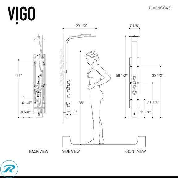 (1) New- VIGO Mateo Stainless steel 7-in Waterfall Shower Panel System ( Thermostatic Valve Included ) (total of 1) - Roller Auctions