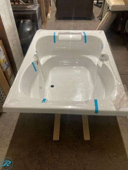 (1) New- Laurel Mountain Seneca lV 42.0-in x 60.0-in White Acrylic Hourglass Alcove Soaking Bathtub ( Back center Drain )(side pillows not included) - Roller Auctions
