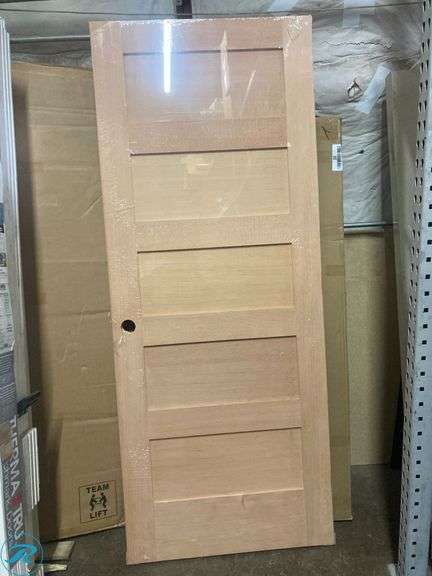 (1) New- Interior Douglas Fir Door Unfinished 32" x 80" 5-panel universal hand swing (see photos) - Roller Auctions