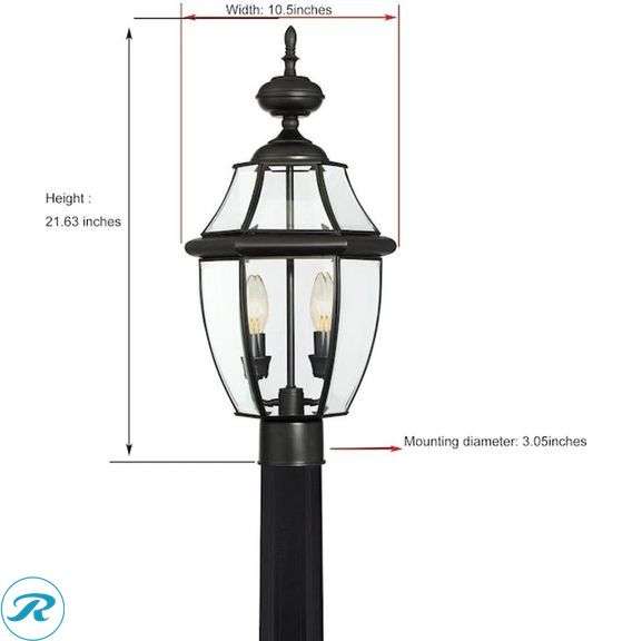 (2) New- allen + roth Brayden 21.63-in Matte black Traditional Outdoor Light post lantern (total of 2) - Roller Auctions