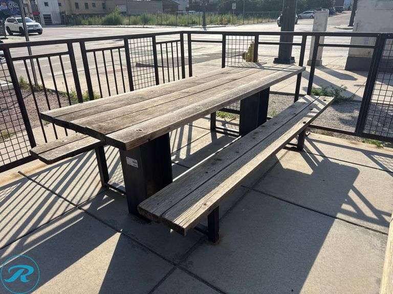 Wood and Metal Outdoor Picnic Table, 28.5” x 95”
